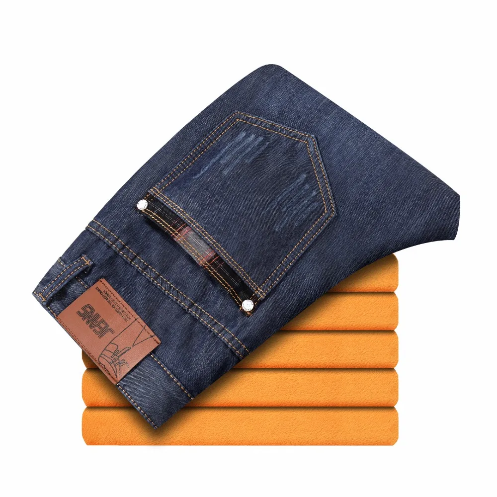 

2018 Newly Black Color Smart Casual Winter Jeans For Men Fashion Simple Velvet Warm Jeans Men Thick Fleece Pants Plush Trousers