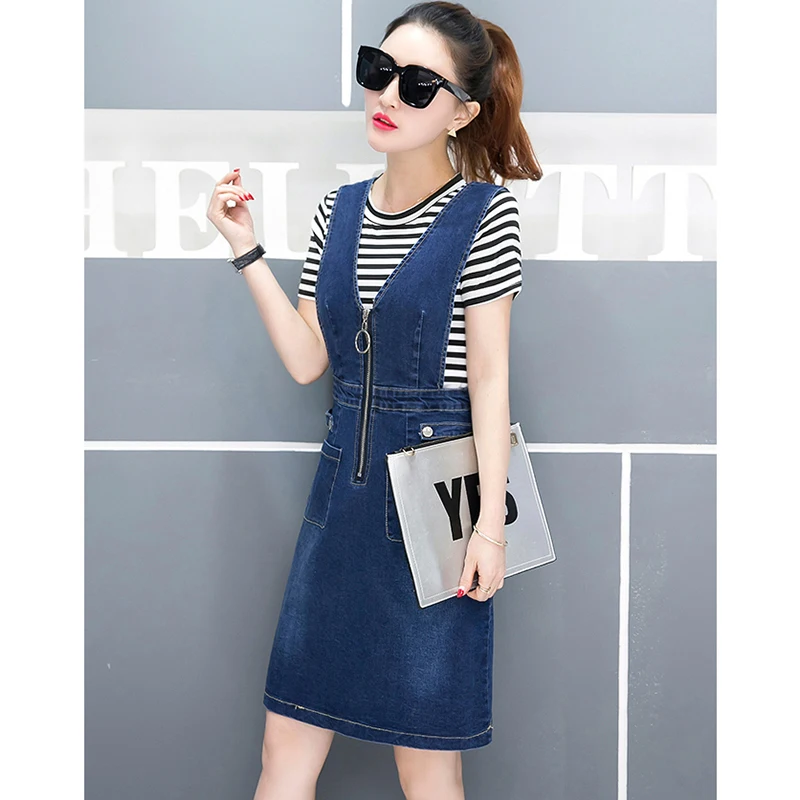 Женское джинсовое платье на бретельках облегающее майка с коротким рукавом