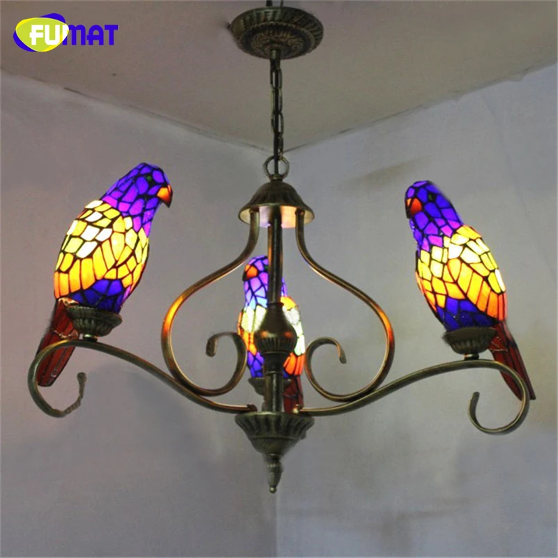 

FUMAT Parrots Shape Chandelier European Vintage Glass Shade Light Dining Room Hanging Lamp Pendientes Lustre Light Fixtures