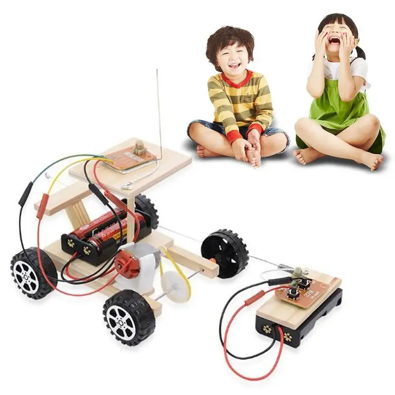 

DIY Wireless Remote Control Car Racing Model Kit Wood Kids Physical Science Toy Set Assembled Car Preschool Educational Toy