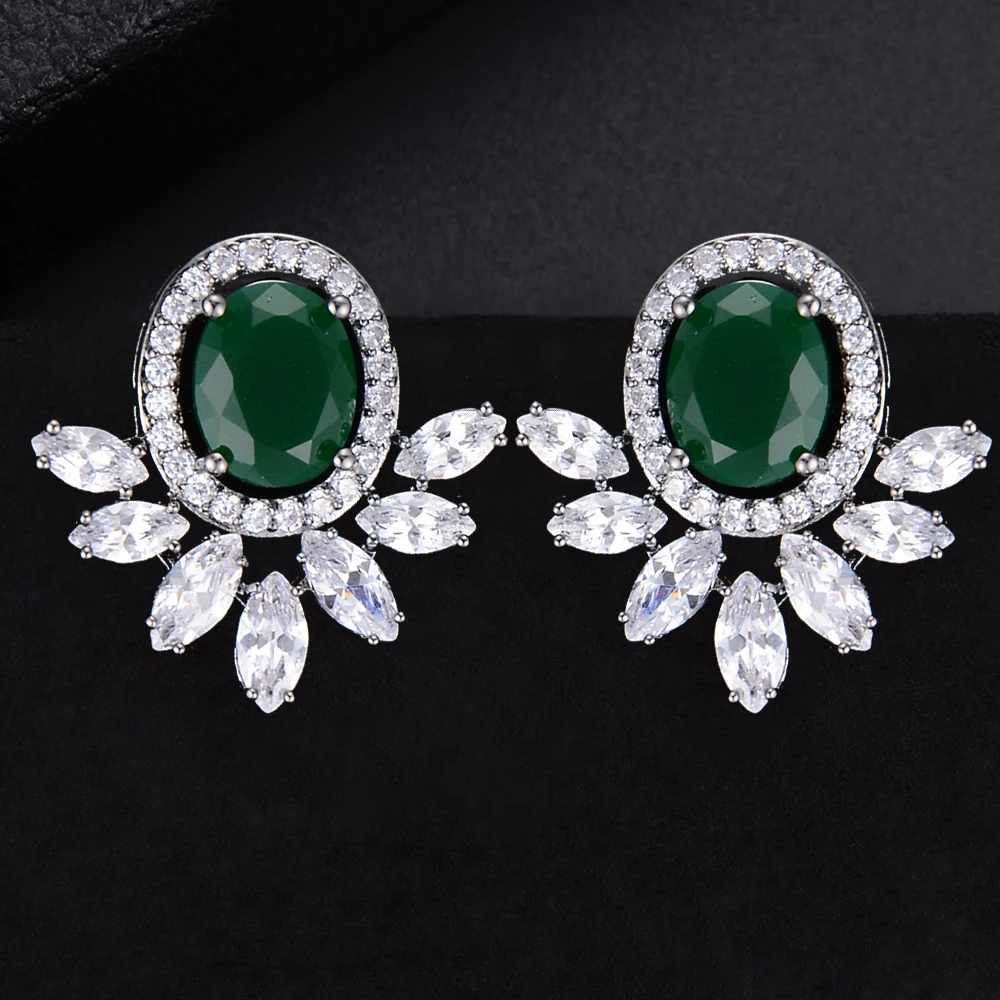 

SISCATHY Trendy Full Micro Cubic Zirconia Stud Earrings For Women Geometric Wedding Bridal Party Ear Jewerlry Earrings