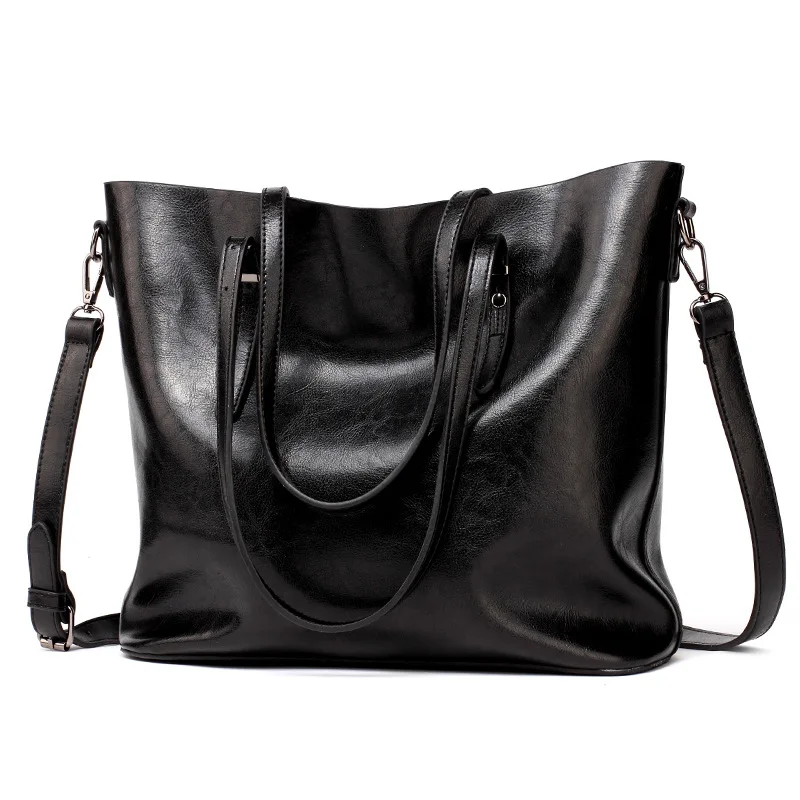 Женские модные сумки на плечо из восковой кожи, большая сумка-тоут, роскошные дизайнерские сумки высокого качества, брендовые сумки на плечо для женщин - Цвет: XPSW049 Black