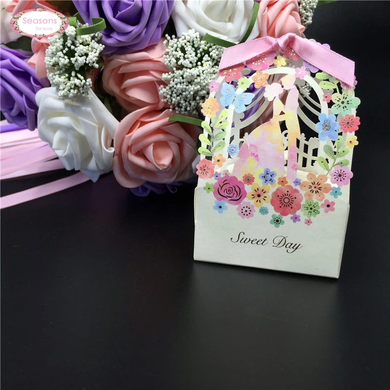 10PCS Romantic Laser Cut Flower Vine Bridge Groom Candy Box Wedding ...
