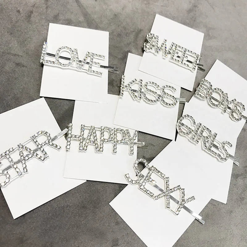 Rhinestone Letter Hairclip for Women Hairpin Golden Sliver Smile Girls Hair Clip Ladies Barettes Hair Accessories STAR HAPPY Rhinestone Letter Hairclip for Women Hairpin Golden Sliver Smile Girls Hair Clip Ladies Barettes Hair Accessories STAR HAPPY