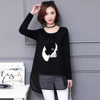 

5xl plus big size blusas feminina 2017 new korean spring autumn women new cute sweet cartoon black shirts female A2668