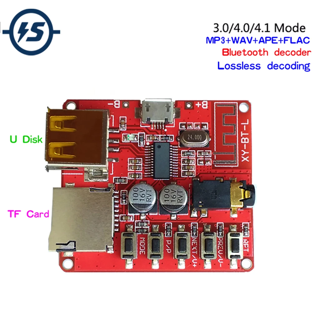 

Bluetooth Wireless MP3 Decoder Board Circuit Board BLE 4.1 / 4.2 3.7-5V Lossless Decoding Module Micro USB TF Card Interface