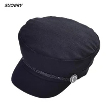 SUORY Новая модная черная Женская кепка, Повседневная Уличная Кепка с плоской веревкой, элегантная однотонная осенне-зимняя теплая Женская шапка-берет