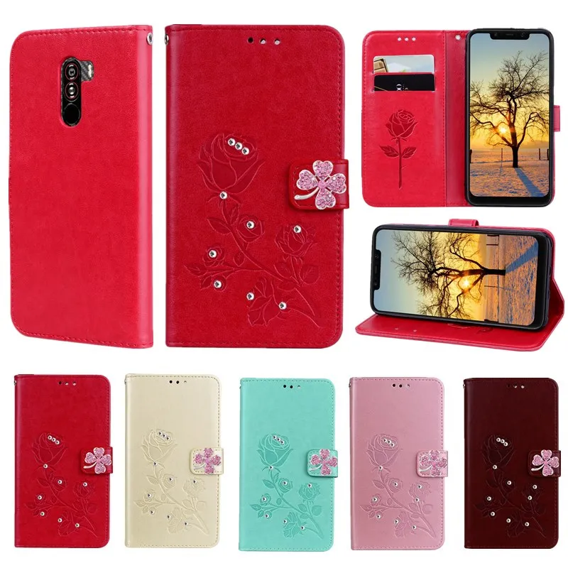 

Pocophone F1 poco f1 Phone Case Redmi 7A 6A S2 MI A2 lite Wallet Cover Rose Leather Flip Case For Xiaomi Redmi note 7 6 pro 5A