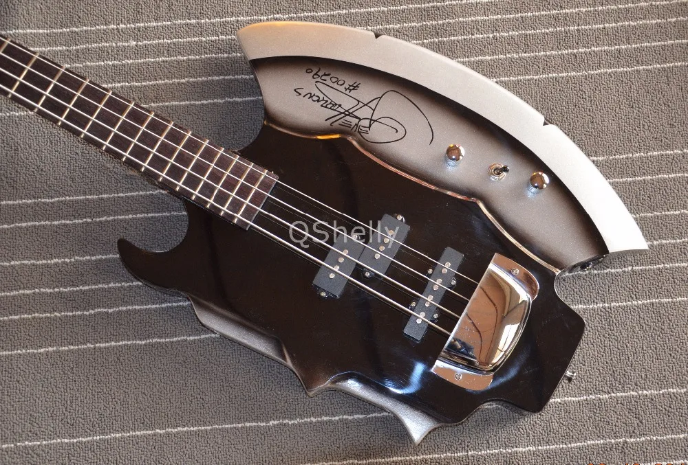 Высокое качество Qshelly custom cort GENE SIMMONS AXE 4 струны P/J звукосниматель мостовой крышкой электрическая бас гитара Музыкальные инструменты магазин