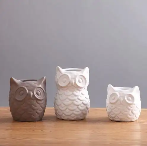 Nordic White Ceramic Owl Vase Home Decor Owl Pot Flower Vase