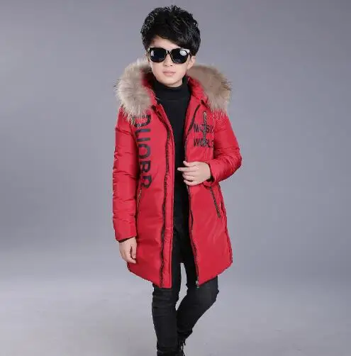 

2018 New Boys Long Padded Jacket Children Winter Fur Collar Coat Kids Warm Thickening Hooded Jacket Boy Clothes