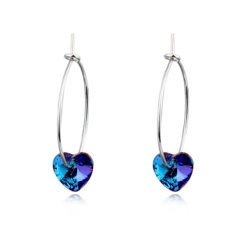 

1Pair New Simple Exquisite Fashion Endless Circle Hoop Earring With Pendant Colorful Zircon Heart Round Earring For Womne E462