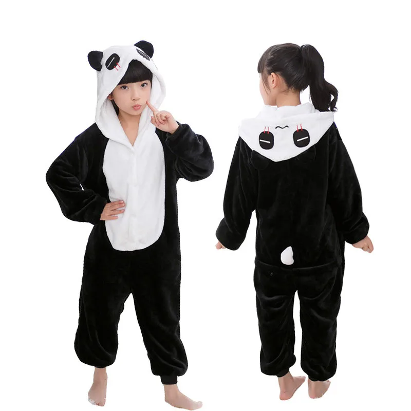 Детские пижамы с радужной звездой и единорогом; зимняя Пижама; Фланелевая пижама с капюшоном; комплекты одежды для сна с животными для девочек и мальчиков; одежда для сна - Цвет: panda
