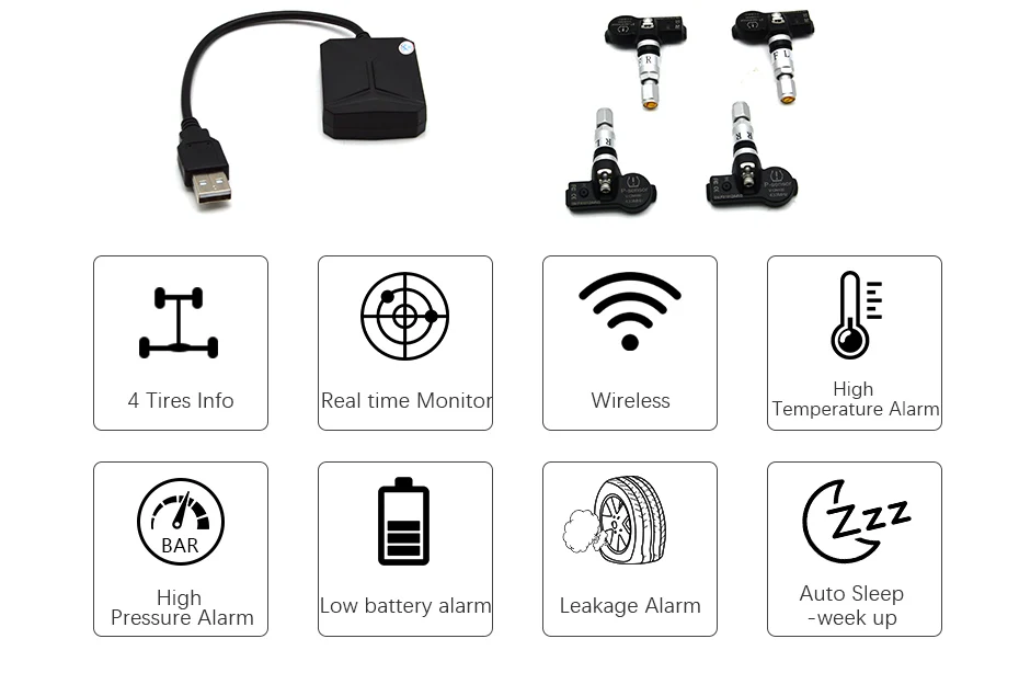 AWESAFE USB система мониторинга давления в шинах Android навигационная система TPMS с 4 внутренними датчиками для автомобиля DVD плеер навигация