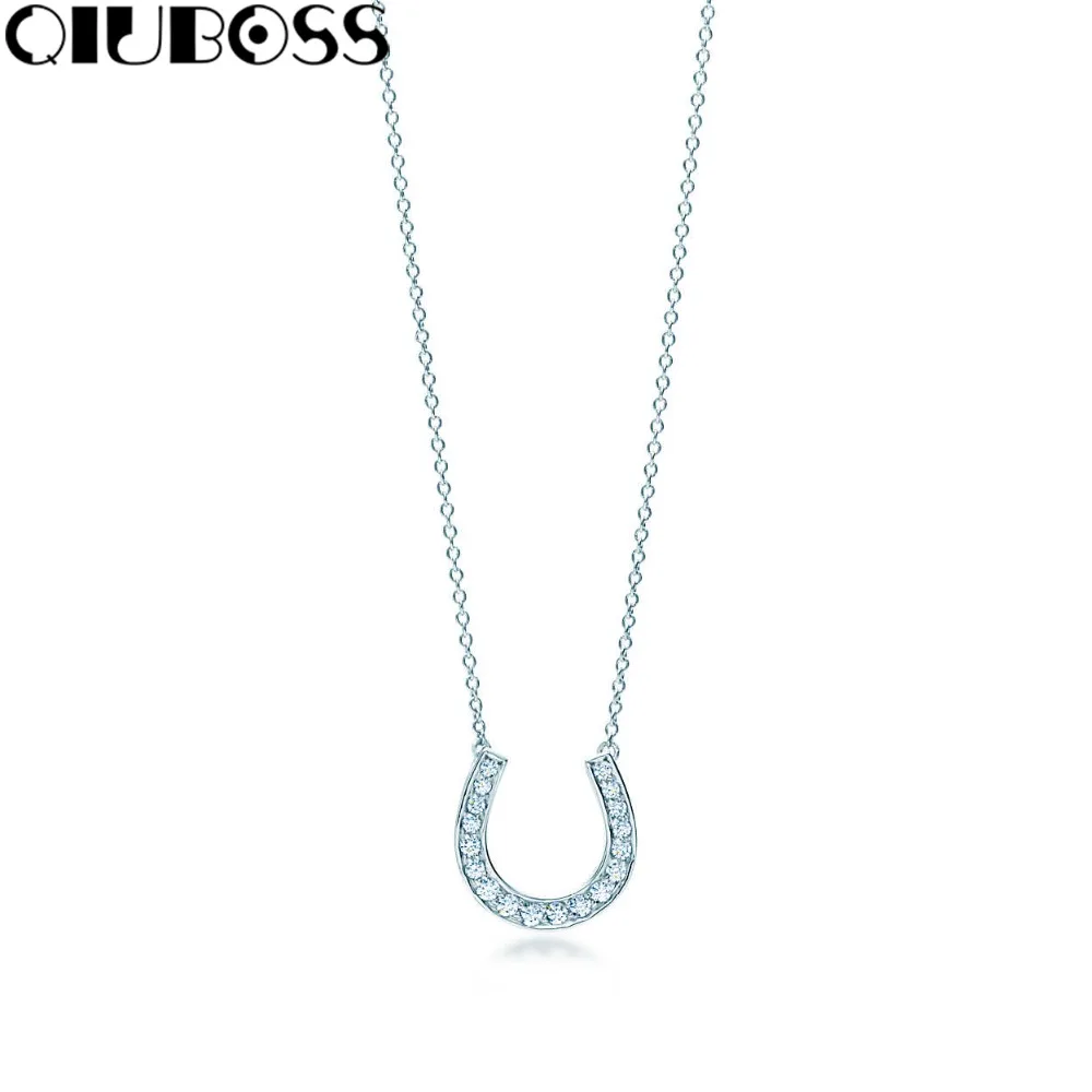 

QIUBOSS S925 TiffanySilver Horseshoe Pendant Sterling Silver Charm Ladies Necklace Suitable DIY Female Valentine's Day Gifts