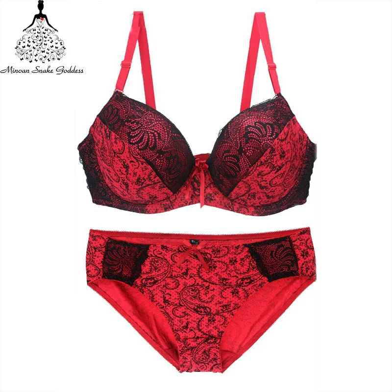 Plus Size Underwear Set For Women Lingerie Bra Set Sexy Lace Bra Briefs Women's Intimates Underwire Lingerie Set D DD E Cup
