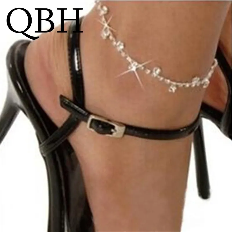 

L189 Bijoux New Punk Men Boho Beach Love Girl Silver Plated Zircon Crystal Anklets For Women Foot Jewelry BAREFOOT SANDALS