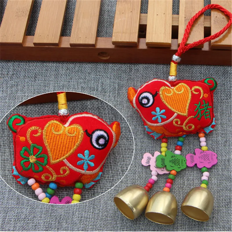 Chinese New Year Of The Pig Stuffed Toy Ethnic Flavor Zodiac Mascot Benediction Child Baby Lucky Pendant Small Bell15
