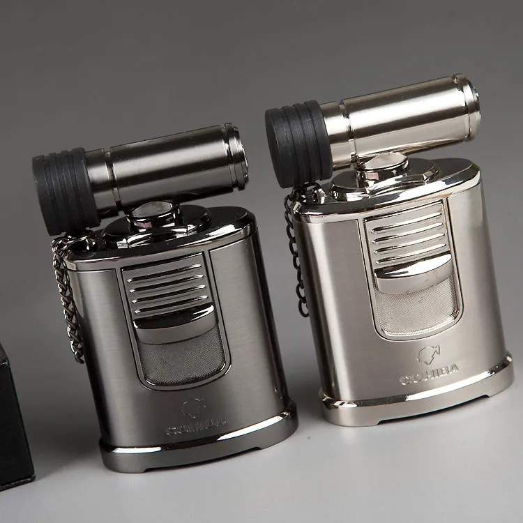 

COHIBA Metal Adjustable Dark&Silver Color Four-Torch Jet Flame Cigar Tobacco Lighters Black Gift Box Packing