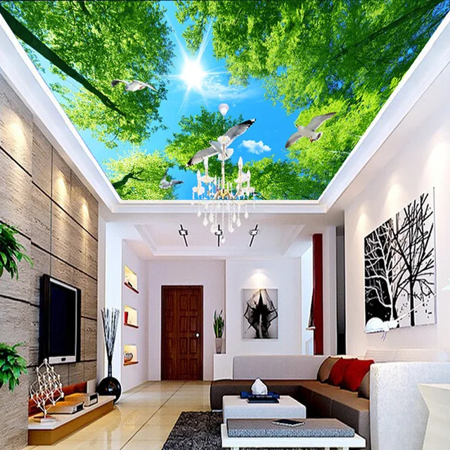 home improvement green tree sunshine dove photo wallpaper ceiling