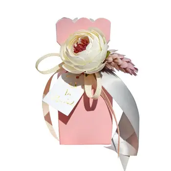 

10pcs Pink Vase Flowers with Ribbon Candy Chocolate Box Boxes For Wedding Party Favors Gift