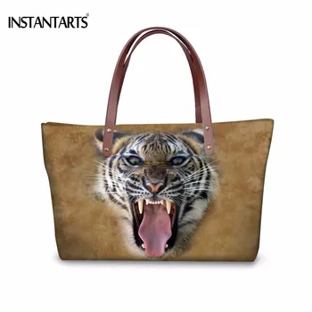 

INSTANTARTS Cool 3D Animal Screaming Tiger Print Women Shoulder Bags Stylish Brand Female Shopping Handbags Large Beach Tote Bag