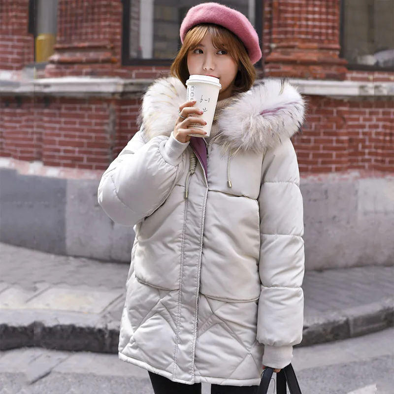 Новое поступление, женская зимняя куртка с толстым мехом, с капюшоном, с хлопковой подкладкой, Женская парка, теплое пальто для девушек - Цвет: Бежевый