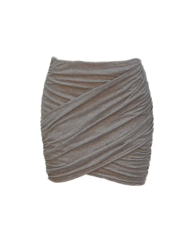 Moxeay, сексуальная юбка с рюшами, тянущаяся, драпированная, мини, узкая, элегантная, плиссированная, с оборками, с высокой талией, с перекрещивающимися складками, облегающая юбка-карандаш - Цвет: Grey