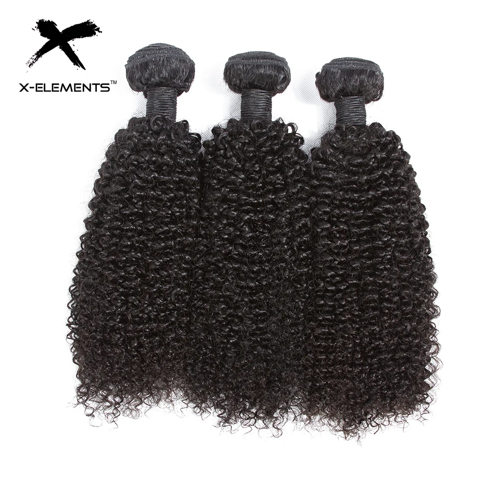 X-Elements Peruvian Kinky Curly Hair Weave Bundles Natural Color Human Hair Weave Extensions Non Remy Hair 1 3 4 Bundle Deals (5)