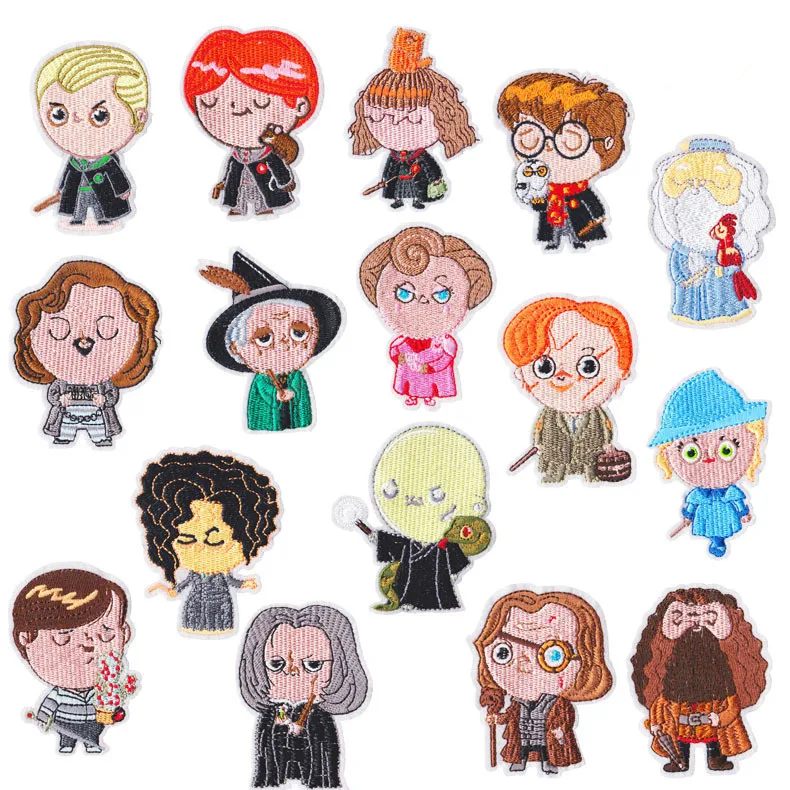 

50pcs Pack Wholesale Cloth Sticker Back with Glue Cloth Bag Voldemort Hermione Granger Dumbledore Ron Luna Wizard Party