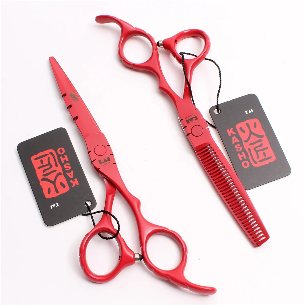 

5.5" 16cm Stainless Kasho Red Color Thinning Scissors Cutting Shears Salon Styling Tool Professional Hairdressing Scissors H1010