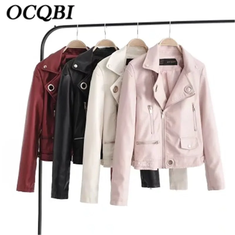 Courte Minceur Bombardiers Nouveau De En Pu Mode rouge Style Rose blanc Veste Solide Printemps Section Cuir Manteau Élégant Femmes Moteur n0fqAACzwx