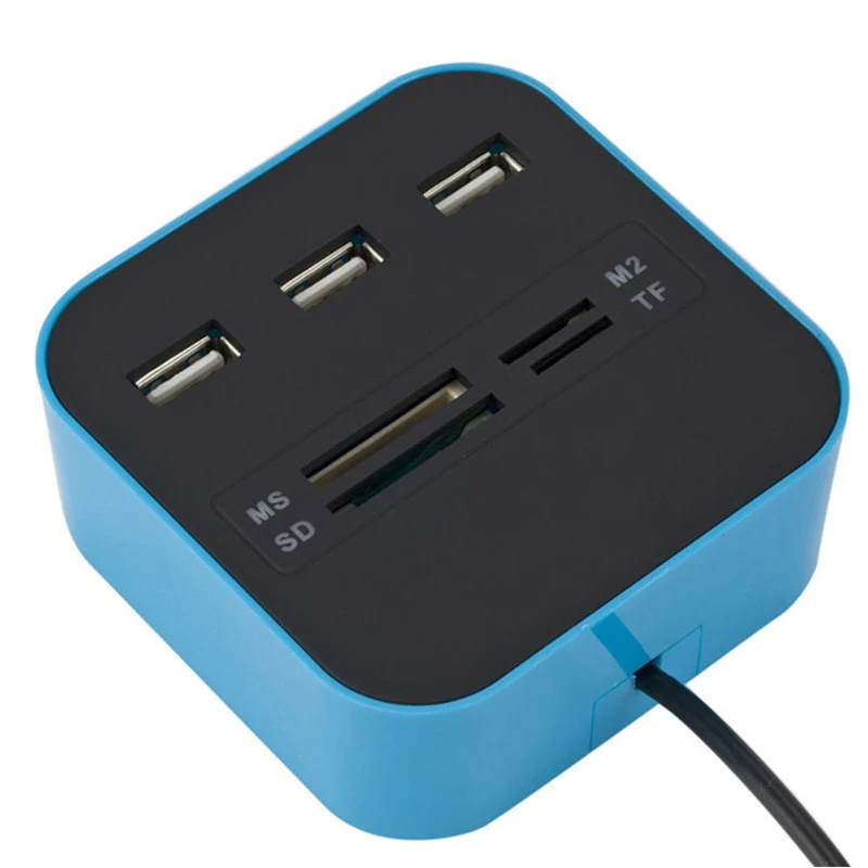 Синий USB hub-разветвитель 3 порта MultiUSB 480 Мбит/с высокоскоростной USB 2,0 несколько SD карт для ПК ноутбука с перегрузкой короткого замыкания - Цвет: Синий