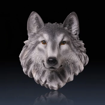 

New Simulation Wolf Head Wall-mounted European Living Room Office Bar Decorative Resin Animal Decoration Hanging Crafts Resin
