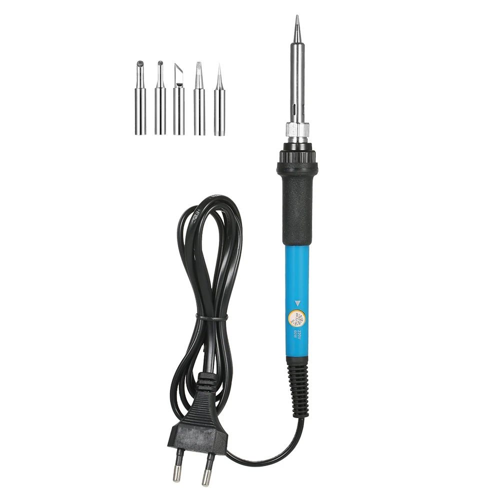 

60W Electric Adjustable Temperature Welding Soldering Iron + 5 Replacement Soldering Tips Set Electric Welding Soldering Iron
