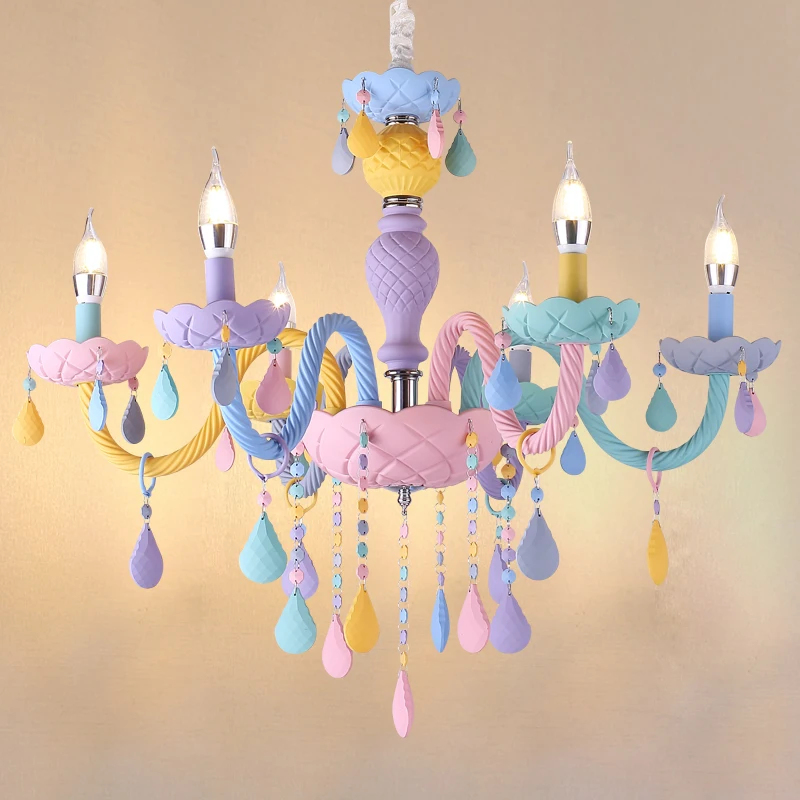 Modern Colorful Crystal Children room Pendant Light Macaron Color Droplight lustre de cristal lustre moderno Hanglamp