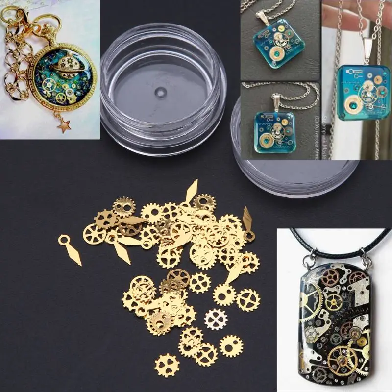 

ANGELADY 60Pcs Mixed Steampunk Cogs Gears Clock Hand Charm UV Frame Resin Jewelry Filling Findings Accessories