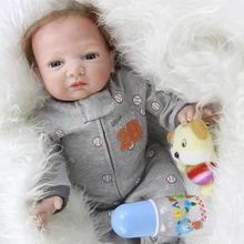 Newborn Silicone Babies Doll Blue Eyes Realistic Reborn Baby Dolls 20 Inch 50 cm Cloth Body Lifelike Boys Toy With Hair For Sale