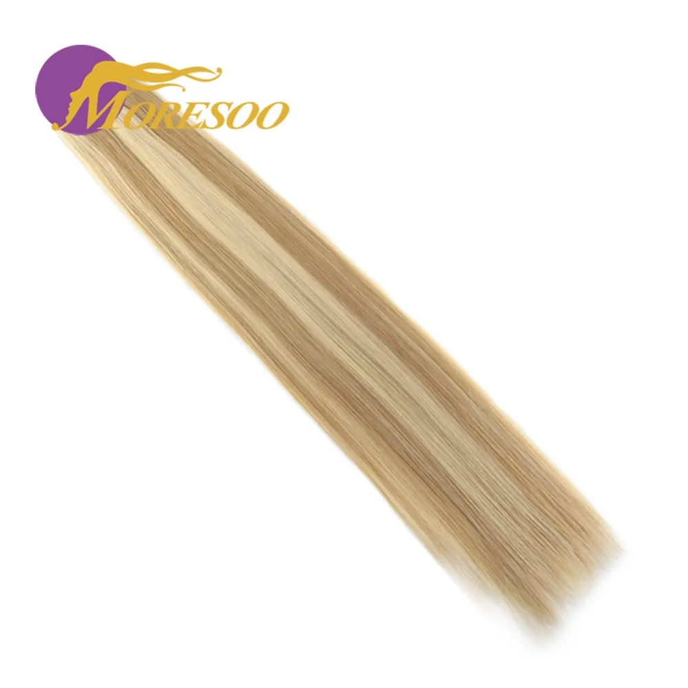 Moresoo 12-22 inch Flip in Human Hair Extensions Fishing Line Halo Hair Invisible Hidden Secret Wire Machine Remy Brazilian Hair