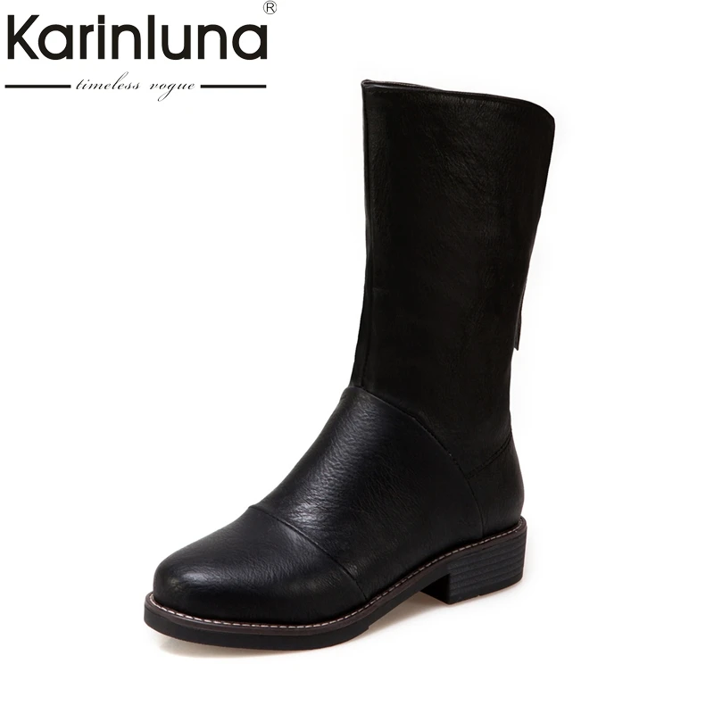 

KARINLUNA 2018 large size 33-44 fashion black beige Zip up women shoes woman square med heels riding boots winter footwear