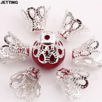 

JETTING 7 mm 100 Pcs DIY Gold/Silver Plated Hollow Flower Metal Charms Bead Caps For Jewelry Making