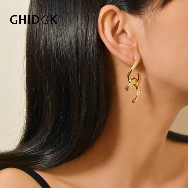 GHIDBK золото барокко двойная крученая цепочка серьги гвоздики посередине оригинальное, массивное шпильки ее французские серьги-кольца, модные ювелирные украшения оптом