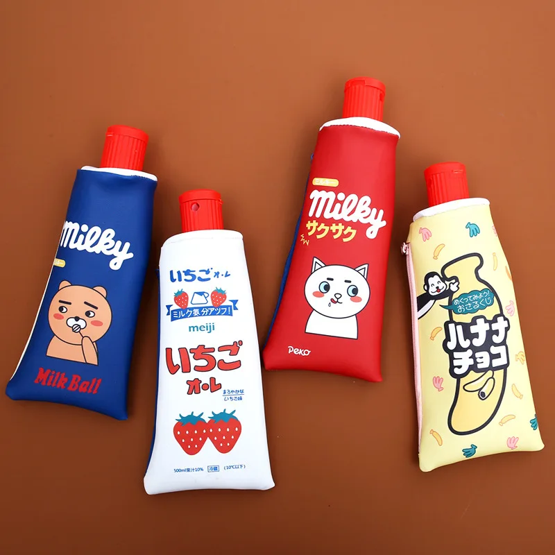 Creative Cute Candy Snacks Toothpaste Shaped PU Leather Pencil Bag