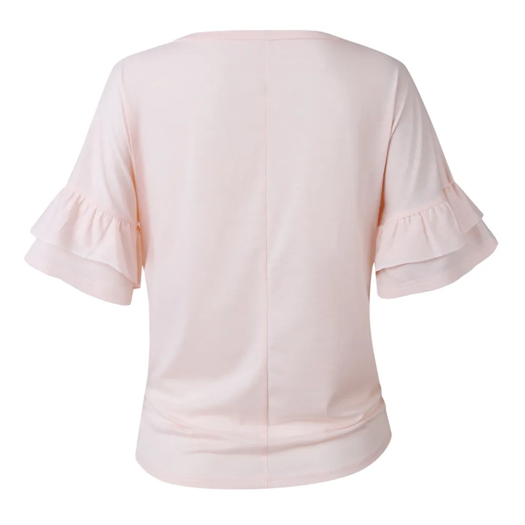 Fashion Women Summer T-Shirt Casual Simple O-Neck Solid Color Ruffles Short Sleeve Vest T-Shirt Cami Top Shirt
