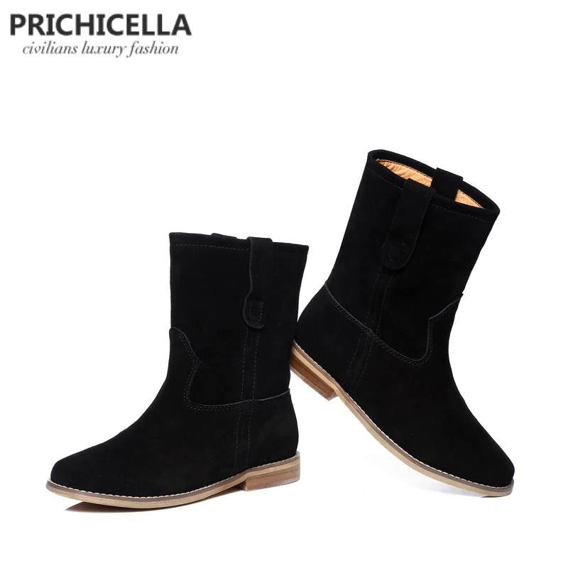 Женские замшевые ботильоны PRICHICELLA черные сапоги до середины икры на плоской