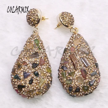 

4Pairs Gold color rhinestone earrings mix color stone earrings drop shape earrings gift for lady8027