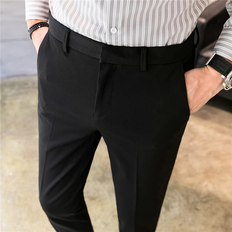 Slim design men dress pants gray khaki black mens trousers Asia size 28 29 30 31 32 33 34 36 pant men