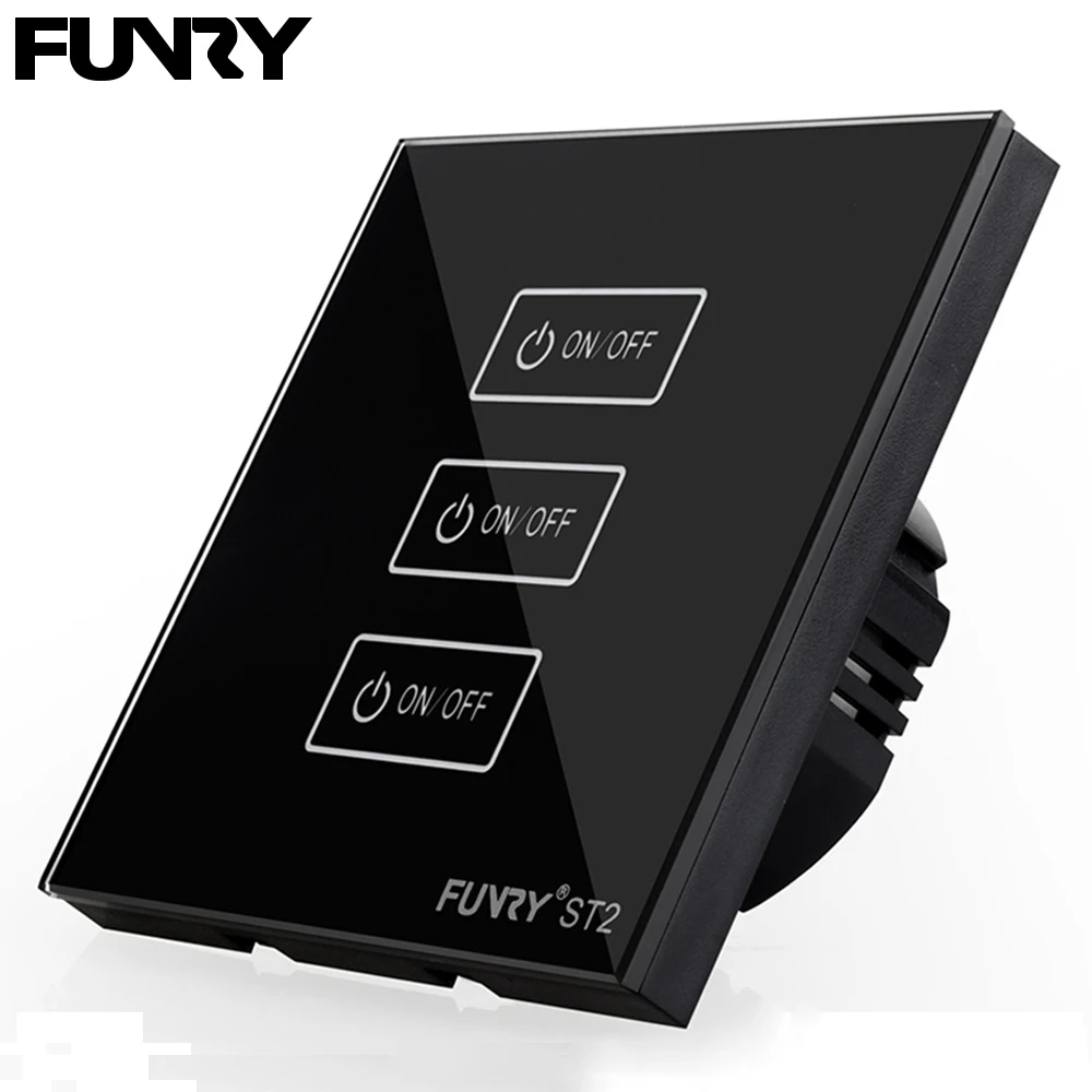 Funry ST2 3Gang EU Standard Touch Switch Lighting Remote Control Switch Luxury Tempered Glass Panel 170