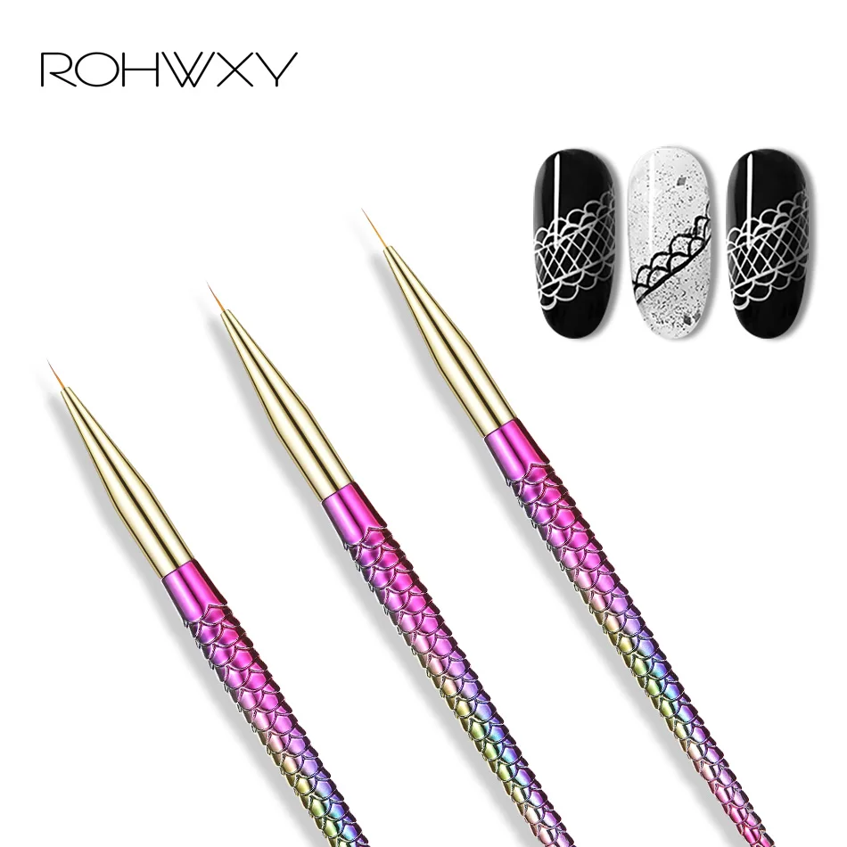 

ROHWXY New Nail Art Brush Mermaid Liner Line Stripe Painting Drawing Manicure Acrylic UV Gel Pen Nail Art Tools