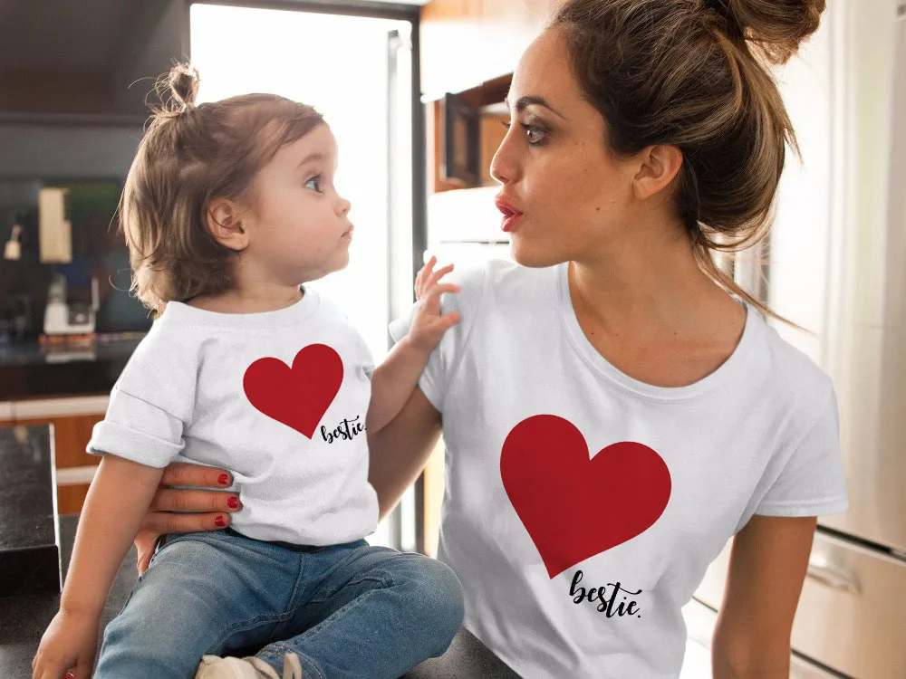 

Matching Heart T-Shirt Mommy & Me Family Look Matching Outfit Love T Shirts Mother Daughter Tee Shirts Mom Girls Tshirt Clothes